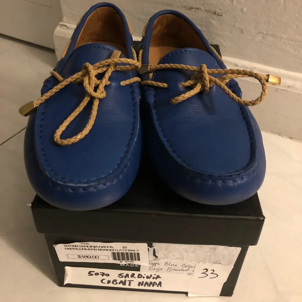 Boys Italian leather Blue shoes in box like new!